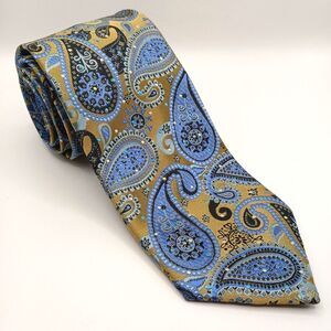 Giorgio Brutini Collezione Neck Tie Men's Designer Gold Blue Paisley Luxury